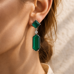 Emerald Green Geometric Drop Earrings