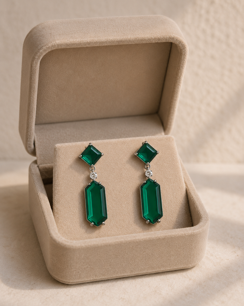 Emerald Green Geometric Drop Earrings