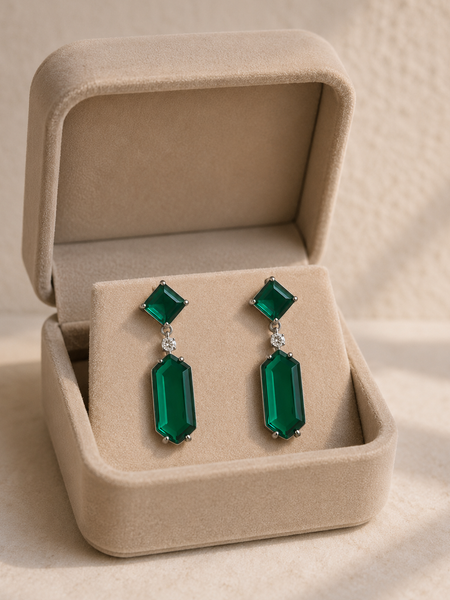 Emerald Green Geometric Drop Earrings