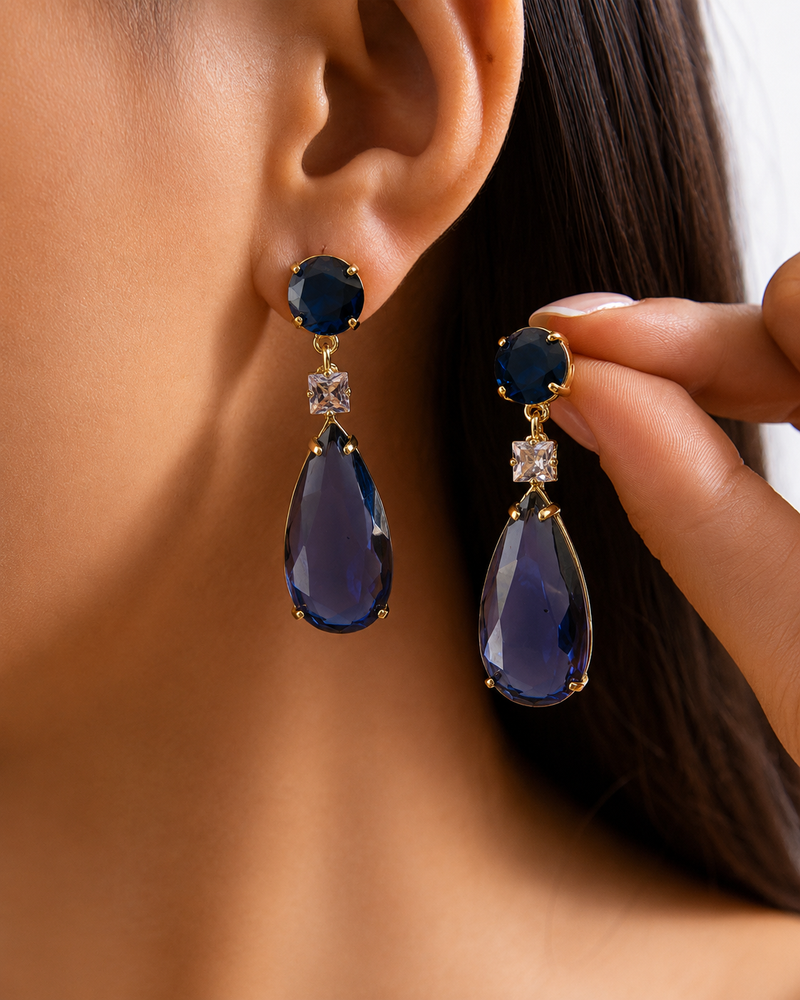 Midnight Blue Teardrop Crystal Earrings