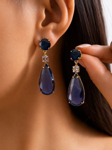 Midnight Blue Teardrop Crystal Earrings