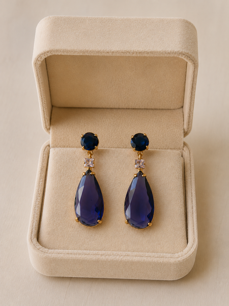Midnight Blue Teardrop Crystal Earrings