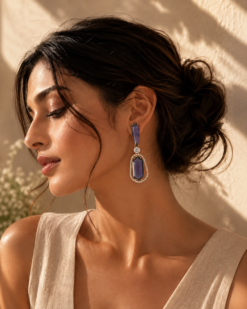Royal Purple Halo Drop Earrings
