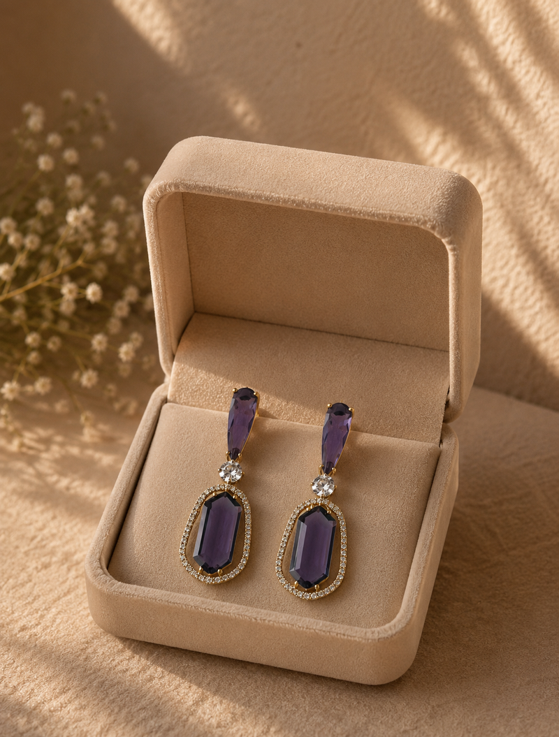 Royal Purple Halo Drop Earrings