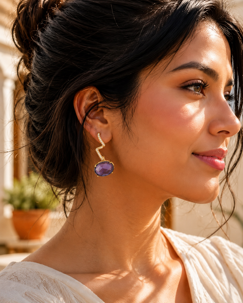Purple Crystal Zircon Drop Earrings for Women