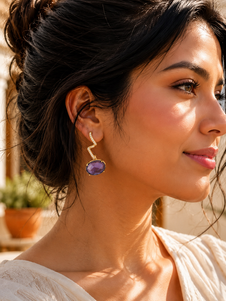 Purple Crystal Zircon Drop Earrings for Women