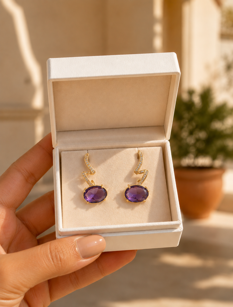 Purple Crystal Zircon Drop Earrings for Women