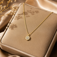 Gold Plated Hexagon CZ Pendant Necklace for Women