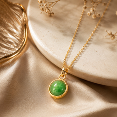 Gold Plated Green Round Stone Pendant Necklace for Women