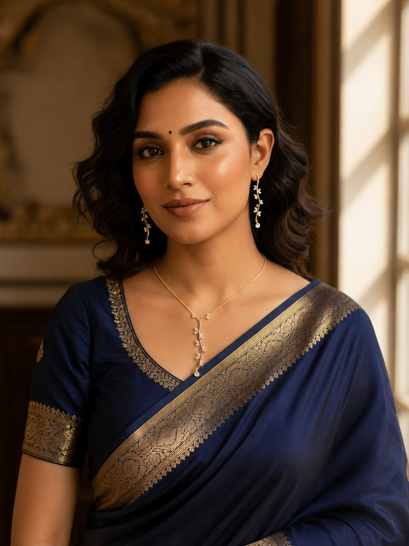 Gold Plated Crystal Vine Pendant Necklace & Drop Earrings Set for Women