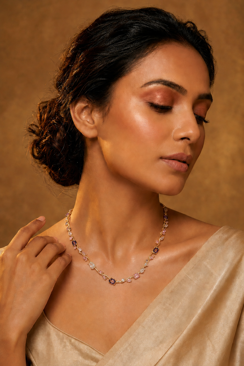 Gold Plated Multicolor Gemstone Vine Necklace for Women