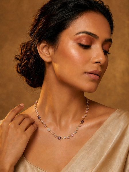 Gold Plated Multicolor Gemstone Vine Necklace for Women