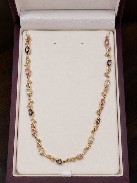 Gold Plated Multicolor Gemstone Vine Necklace for Women