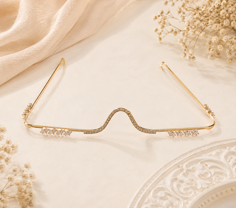 Luxury Gold-Tone Crystal Embellished Fashion Eyewear Frame