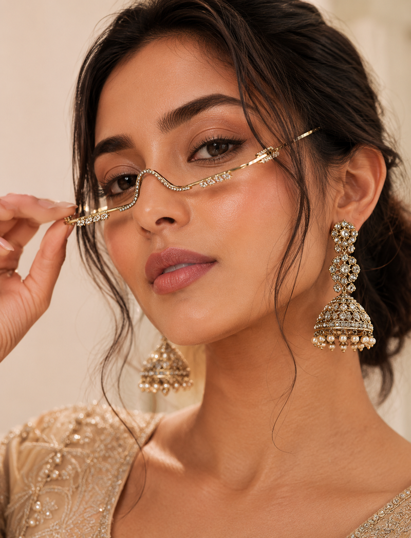 Luxury Gold-Tone Crystal Embellished Fashion Eyewear Frame