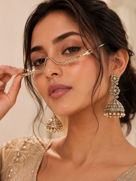 Luxury Gold-Tone Crystal Embellished Fashion Eyewear Frame