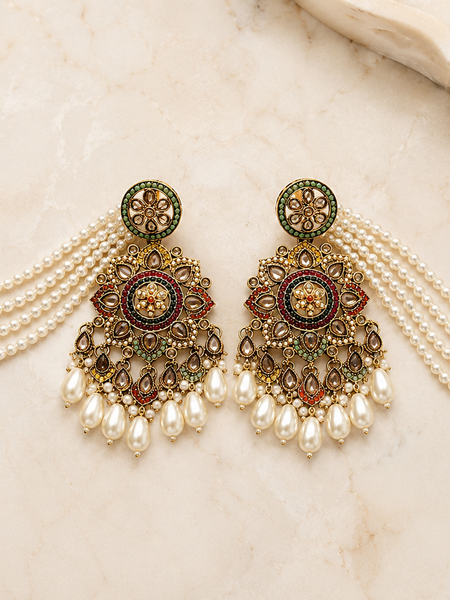 Regal Multicolour Pearl Earrings with tikka | Earrings for Women