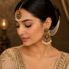 Regal Multicolour Pearl Earrings with tikka | Earrings for Women