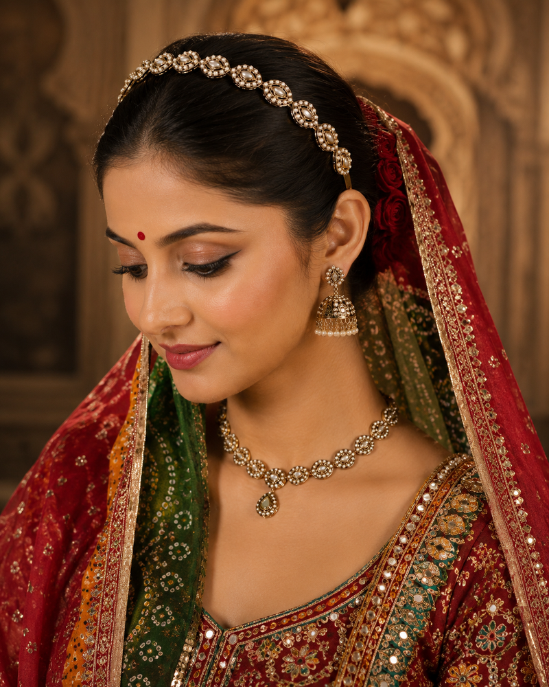 Rajasthani Pearl Kundan Headband | Hair Accessory for Women