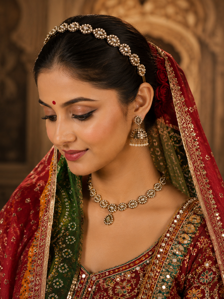 Rajasthani Pearl Kundan Headband | Hair Accessory for Women