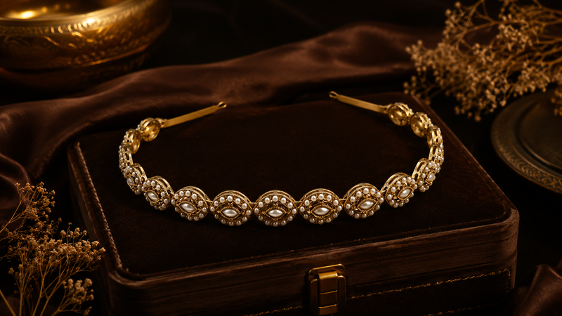 Rajasthani Pearl Kundan Headband | Hair Accessory for Women
