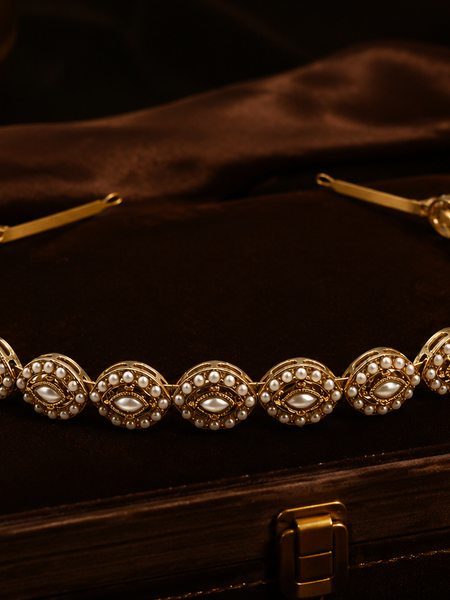 Rajasthani Pearl Kundan Headband | Hair Accessory for Women