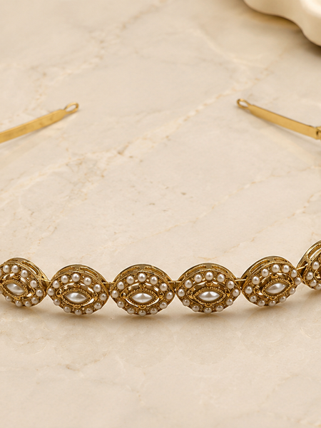 Rajasthani Pearl Kundan Headband | Hair Accessory for Women