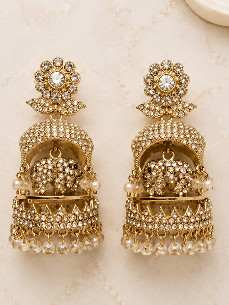 Royal Pearl Cascade Elephant Jhumkas Earrings | Earrings for Women