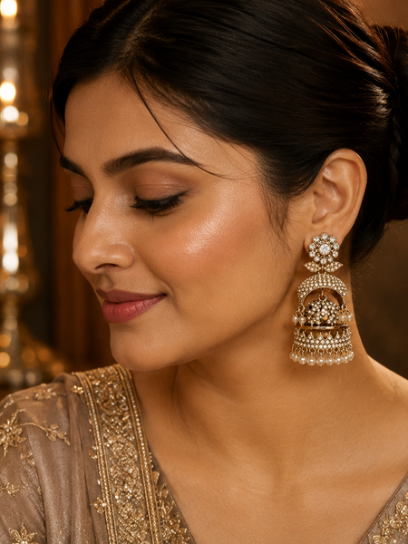 Royal Pearl Cascade Elephant Jhumkas Earrings | Earrings for Women