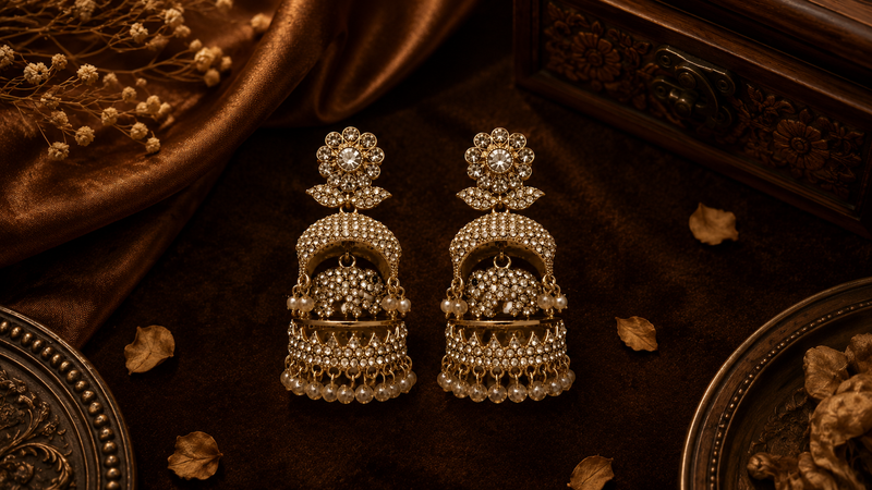 Royal Pearl Cascade Elephant Jhumkas Earrings | Earrings for Women