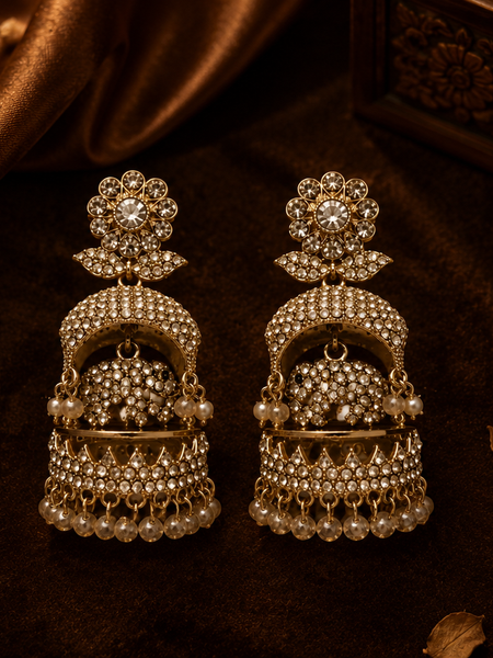 Royal Pearl Cascade Elephant Jhumkas Earrings | Earrings for Women