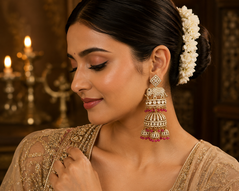 Royal Gajraj Ruby Cascade Jhumkas Earrings | Earrings for Women