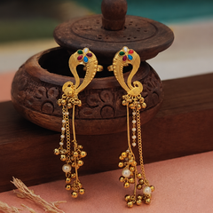 Antique Gold Mayura Danglers Earrings | Earrings for Women