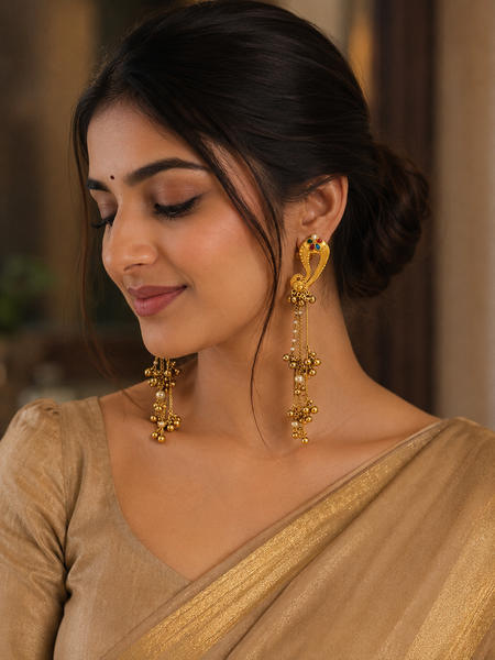 Antique Gold Mayura Danglers Earrings | Earrings for Women