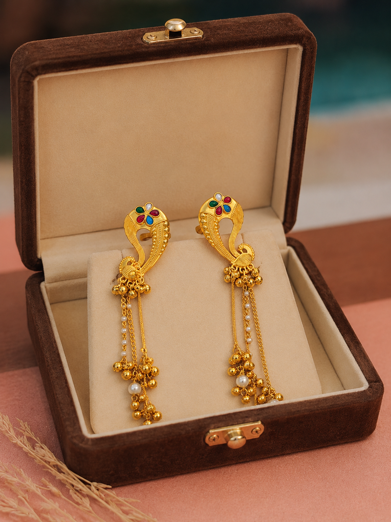 Antique Gold Mayura Danglers Earrings | Earrings for Women