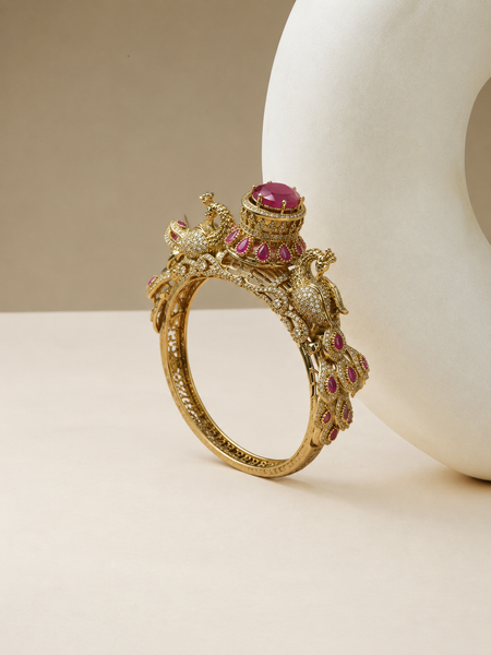 Royal Ruby Peacock Heritage Kada | Bracelet for Women