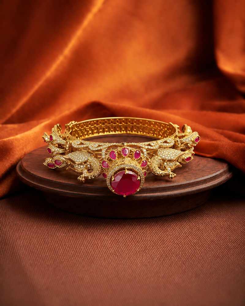 Royal Ruby Peacock Heritage Kada | Bracelet for Women