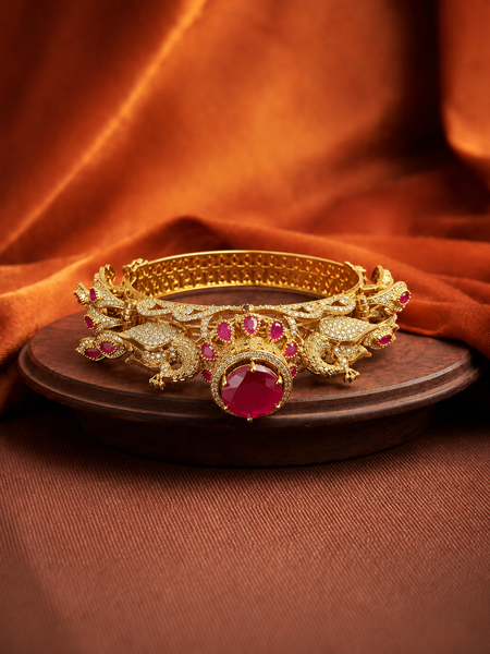 Royal Ruby Peacock Heritage Kada | Bracelet for Women