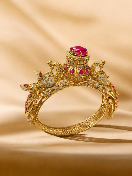 Royal Ruby Peacock Heritage Kada | Bracelet for Women