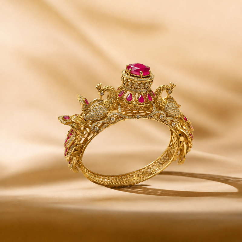 Royal Ruby Peacock Heritage Kada | Bracelet for Women