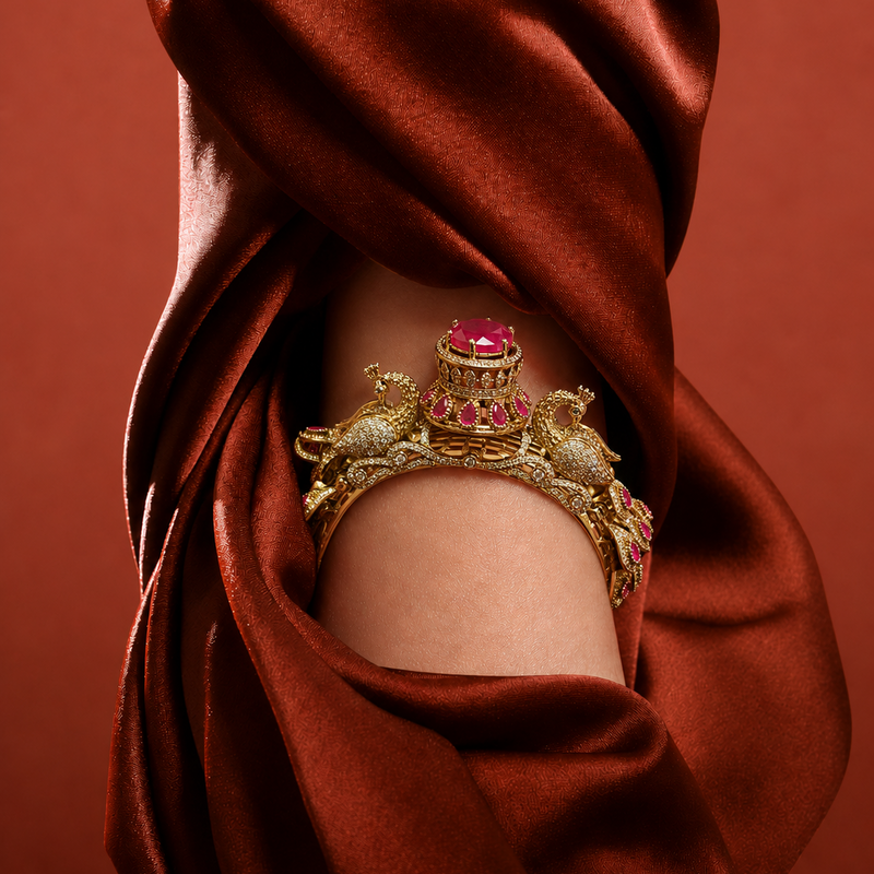 Royal Ruby Peacock Heritage Kada | Bracelet for Women