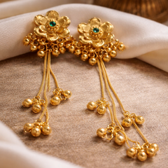 Classic Floral Jhumki Earrings with Hanging Ghungroo Detailing