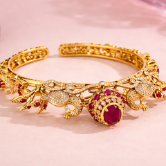 Regal Peacock Kada in Finish with Ruby Red