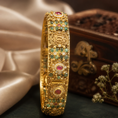 Filigree Kada Bracelet with Emerald & Ruby Stone Work for Women