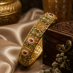 Filigree Kada Bracelet with Emerald & Ruby Stone Work for Women
