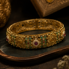 Filigree Kada Bracelet with Emerald & Ruby Stone Work for Women