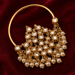 Traditional Bridal Nose Ring with Pearl Chain