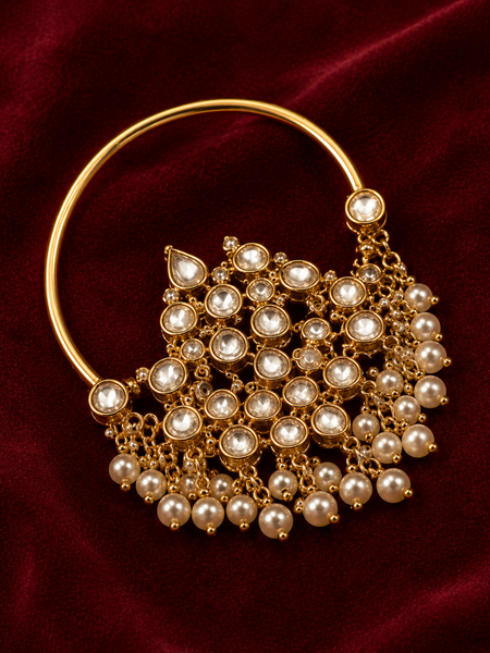 Traditional Bridal Nose Ring with Pearl Chain