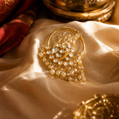 Traditional Bridal Nose Ring with Pearl Chain