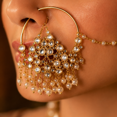 Traditional Bridal Nose Ring with Pearl Chain